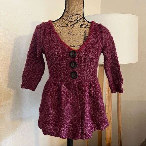 Free People Button Up Cardigan Purple 3/4
Sleeve Wool Size Small - Picture 1 of 5